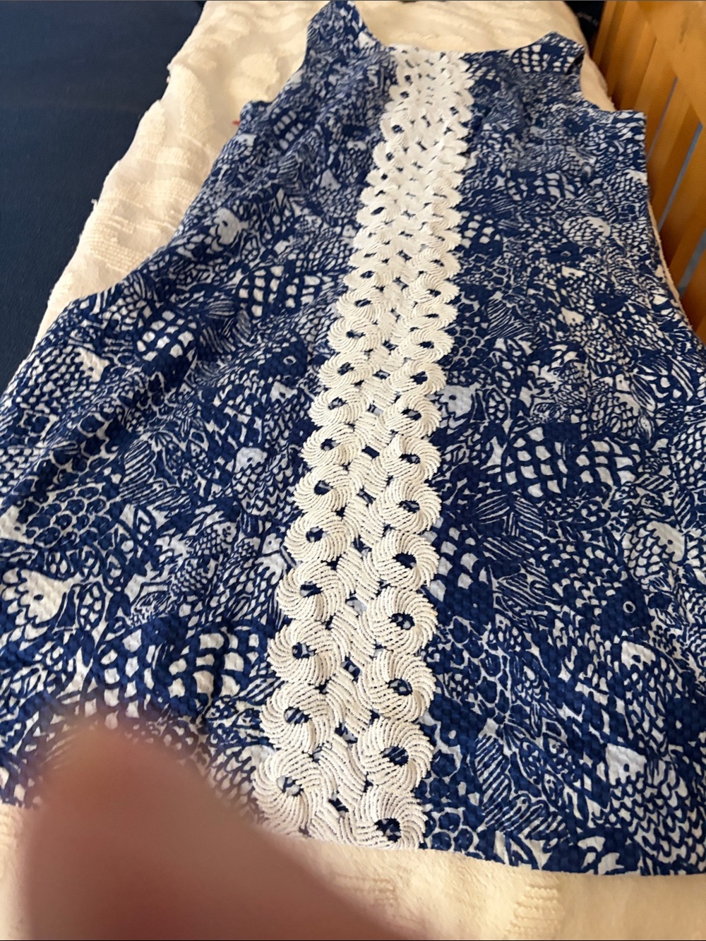 Lilly Pulitzer Navy and White Sleeveless Shift Dress with Crochet Detail